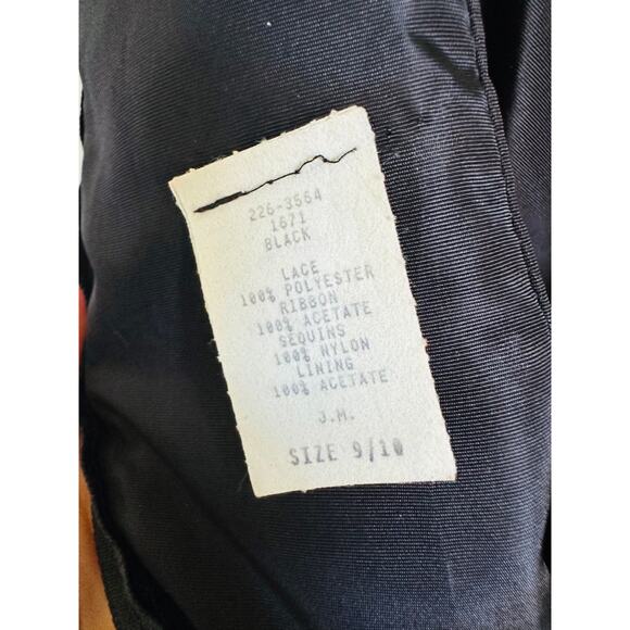 Vintage 80s Formal Party Dress Black Lace Sequin Midi Fit Size Medium Fitted - Picture 3 of 12